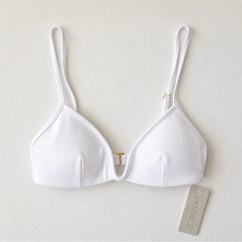 L*SPACE Helena Ribbed Bikini Top White